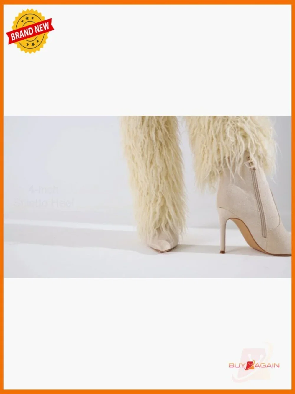 Knee High Faux Fur Boots Stiletto Heel Pointed Toe Wide Calf Slouchy